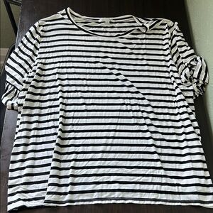 Green Envelope Black and White Striped Short Sleeve Top